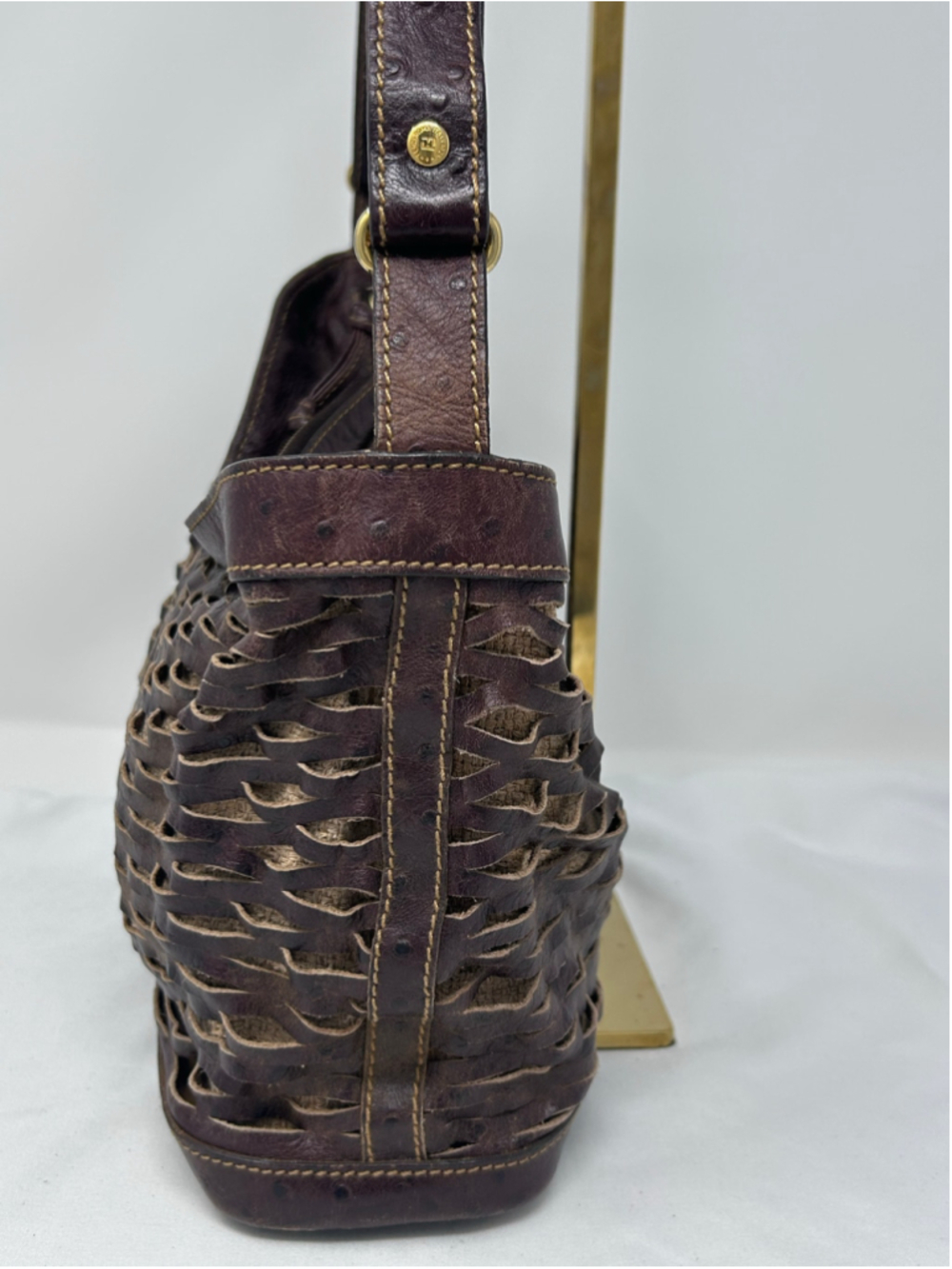 Vintage Fendi Selleria Cutwork Ostrich Embossed Leather Hobo Bag - Picture 8 of 16